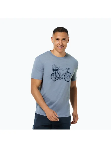 Мъжка термоактивна тениска super.natural Wander Wheel flint stone/blueberry синьо