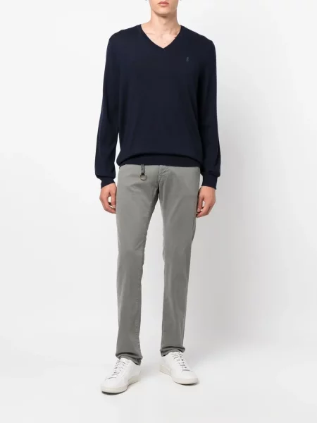 Semišové kalhotky Polo Ralph Lauren s výstřihem do v s výšivkou modré