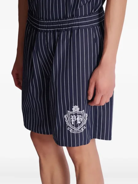 Pantaloni scurți Balmain cu broderie cu dungi albastru