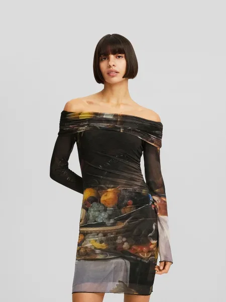 Bershka Ruha zöld / narancs fekete