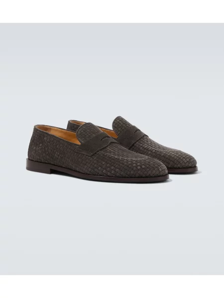 Pantofi loafer Brunello Cucinelli din piele de căprioară gri
