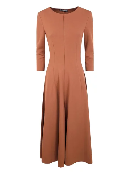 Sukienka Drhope z rękawami 3/4 dzwony garniturowa brązowa