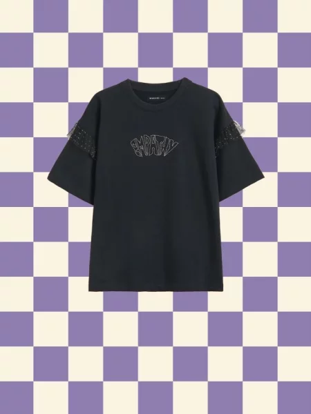 Reserved t-shirt z falbankami czarny
