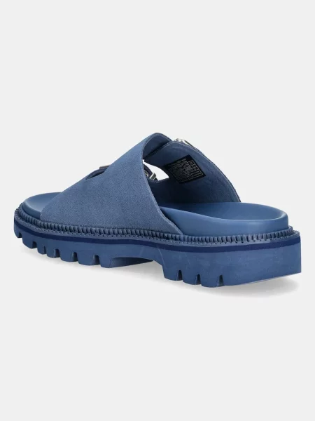 Semišové pantofle Tommy Jeans DOUBLE STRAP SANDAL SUEDE na platformě modrá