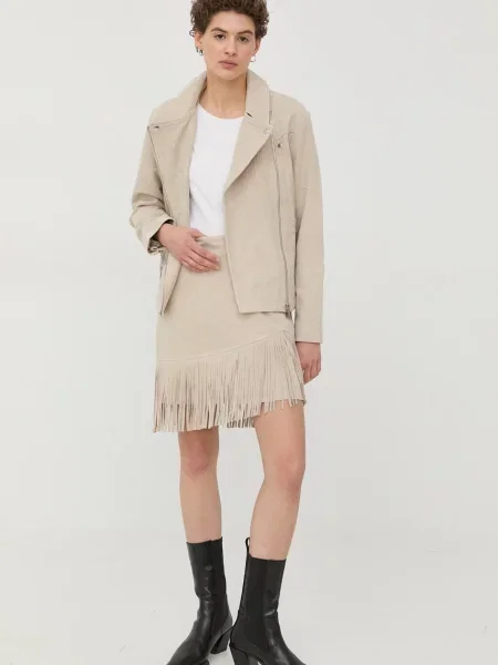 Замшева спідниця Bruuns Bazaar mini пряма бежевий