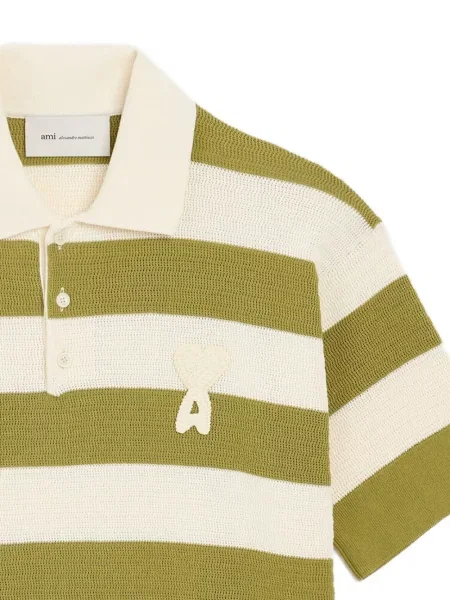 Polo Ami Paris cu dungi cu autograf verde