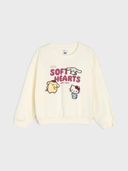 Sinsay mikina s kulatým výstřihem a nášivkami Hello Kitty and Friends krémová