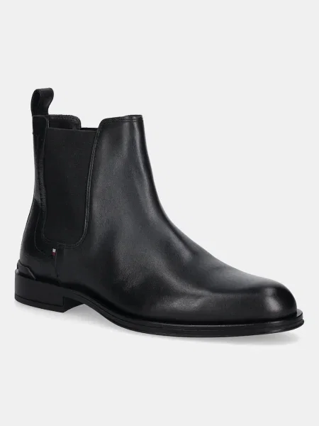 Кожени боти челси Tommy Hilfiger CORPORATE HILFIGER LTH CHESLEA мъжки черно
