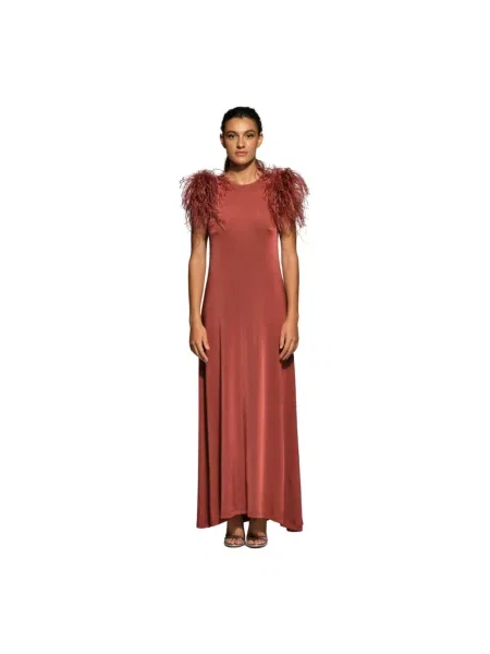 Jedwabna sukienka Moskada w piórka brązowa