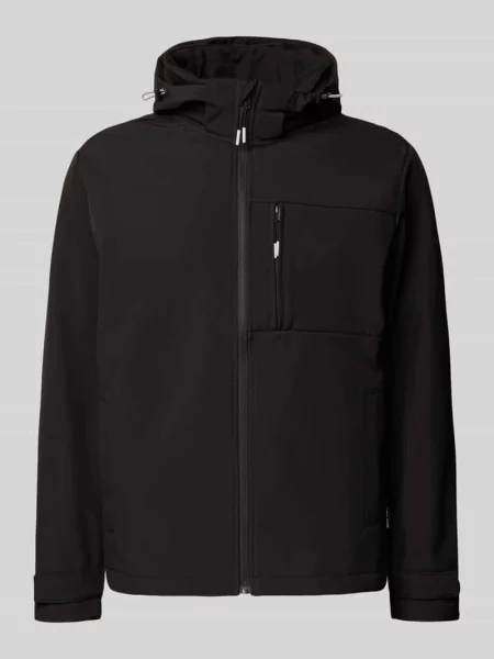 Kurtka softshell z kieszenią na piersi i patkami na rękawach Jack & Jones czarna
