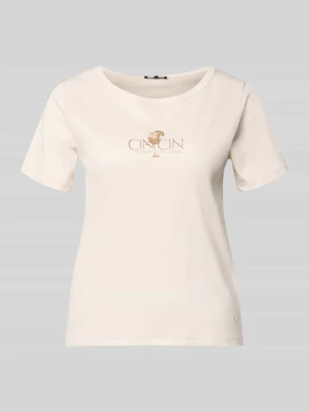 T-shirt z nadrukiem z motywem i obszyciem z kamieni stras Monari