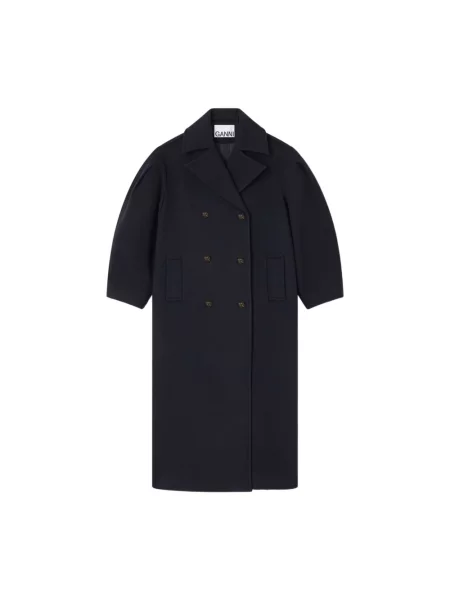 Długi płaszcz Ganni wełniany niebieski