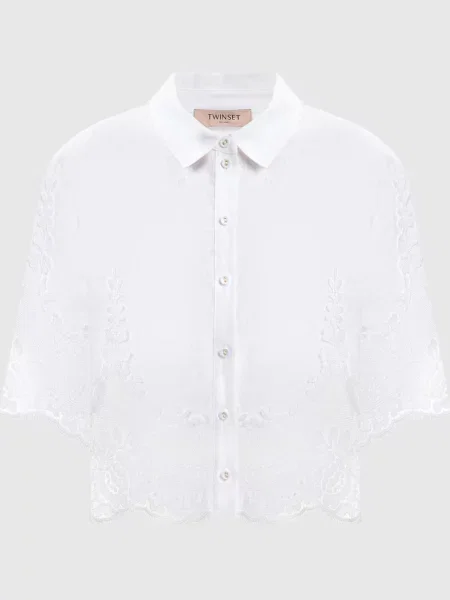 Блуза з льону з мереживом Twinset біла