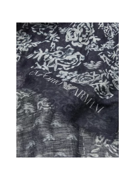 Lniana szal Emporio Armani z nadrukiem niebieska