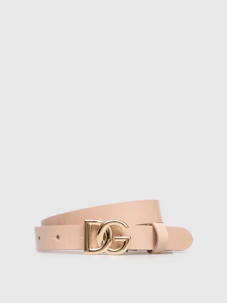 Дитячий шкіряний лакований пояс Dolce&gabbana бежевий