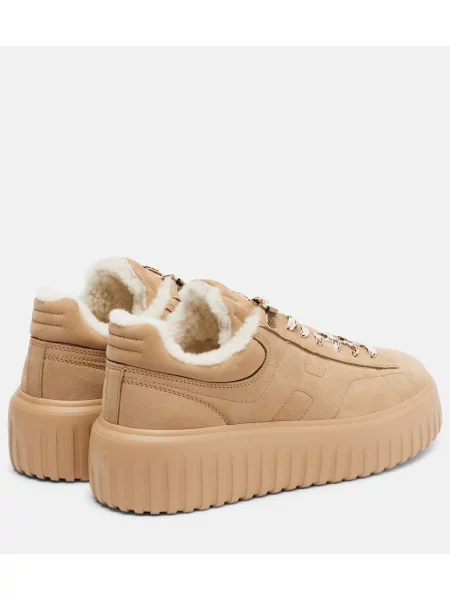 Sneakerși Hogan din piele de căprioară cu dungi maro