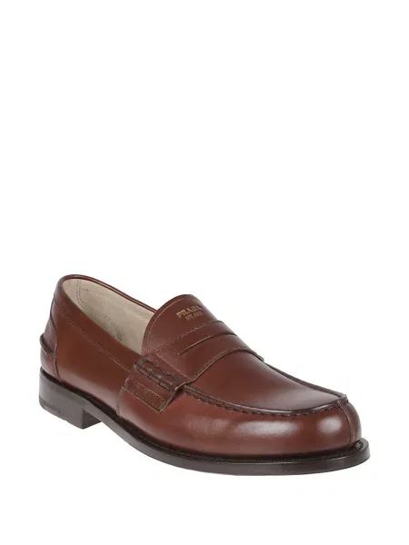 Bőr loafer Prada autogrammal barna