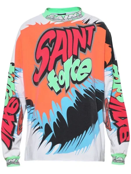 Lung tricou Saint Mxxxxxx cu imagine alb