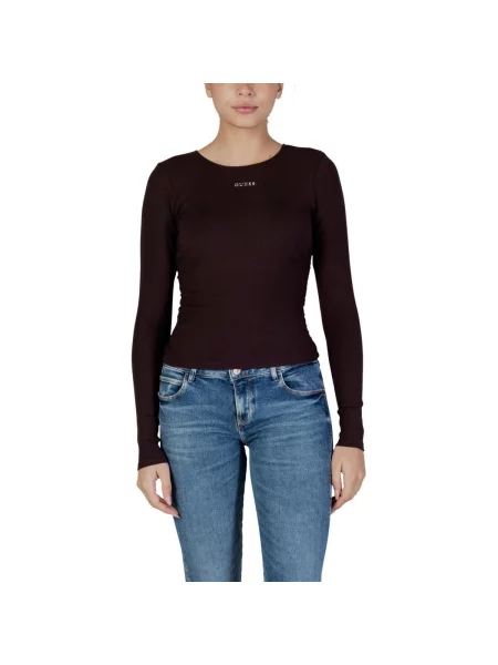 Tričko Guess s dlouhými rukávy hnědé