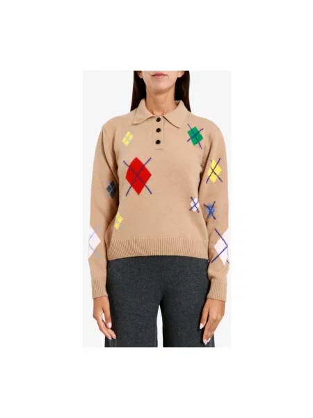 Sweter Msgm wełniany z długim rękawem brązowy