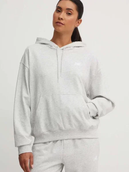 New Balance felső French Terry Small Logo Hoodie női melange kapucnis szürke