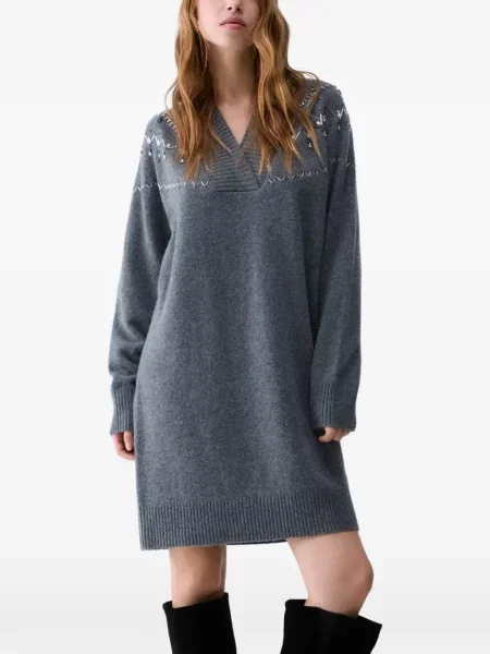 Rochie Liu Jo cu broderie tricotate gri