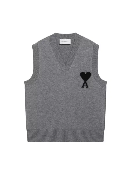 Sweter Ami Paris wełniany bez rękawów szary