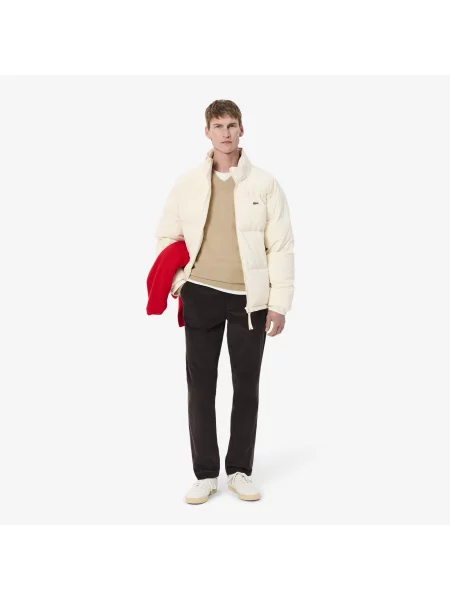 Lacoste Monochromatyczny Sweter Z Dekoltem V beżowy