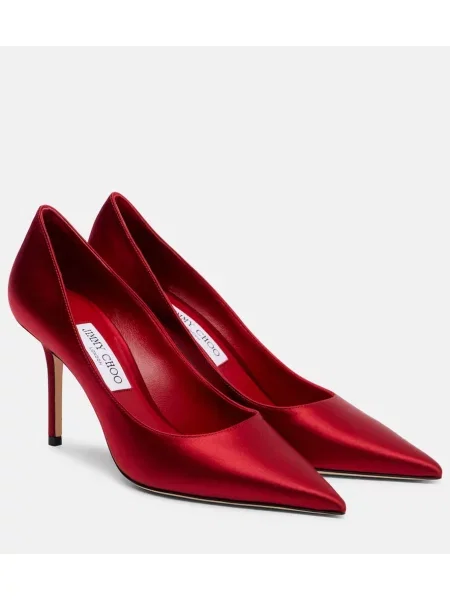 Pantofi cu toc Jimmy Choo din satin roșu