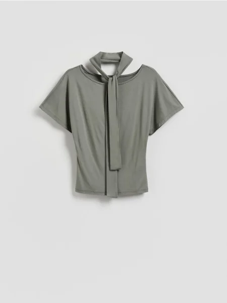 Reserved Bluză cu eșarfă verde-oliv deschis verde