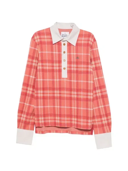 Lung tricou polo Vivienne Westwood în carouri roșu