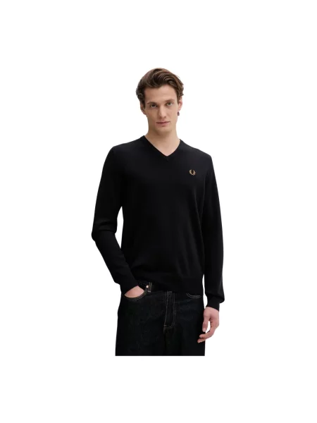 Fred Perry sweter wełniany granatowy lekki niebieski