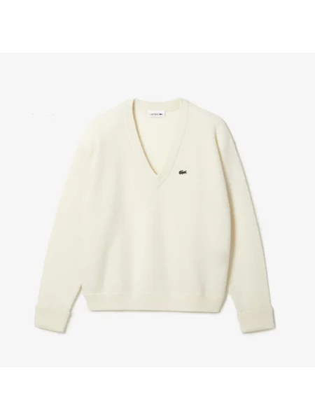 Lacoste Sweter Z Dekoltem W Serek Lacoste beżowy