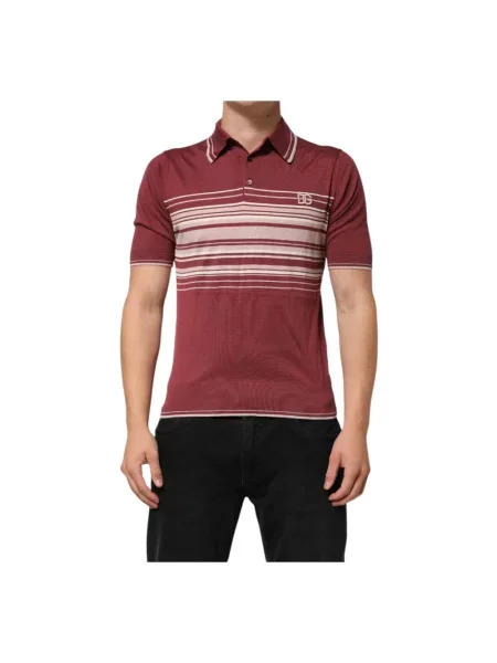 Koszulka polo Dolce And Gabbana w paski z logo brązowa