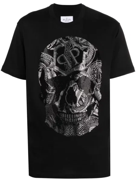 Tricou Philipp Plein cu model piele de șarpe negru
