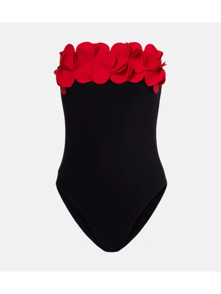 Strój kąpielowy Karla Colletto w kwiatki bez ramiączek czarny