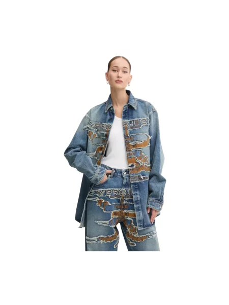 Y/Project koszula jeansowa EVERGREEN PARIS BEST PATCH DENIM SHIRT niebieska