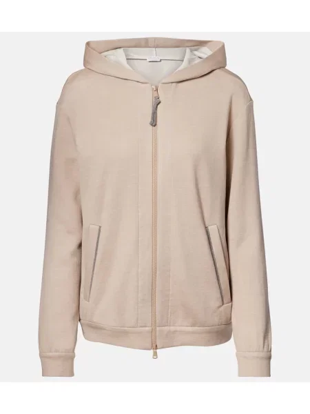 Jedwabna bluza z kapturem Brunello Cucinelli beżowa