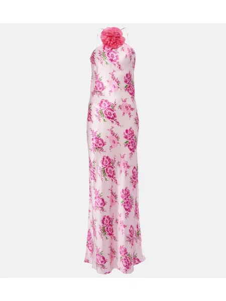 Rochie maxi Rodarte de mătase cu model floral de costum roz