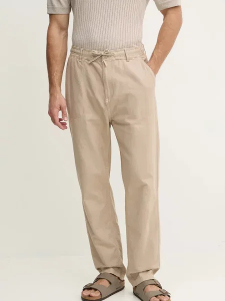 Pepe Jeans spodnie z domieszką lnu LINEN PULL ON PANTS w fasonie chinos beżowy