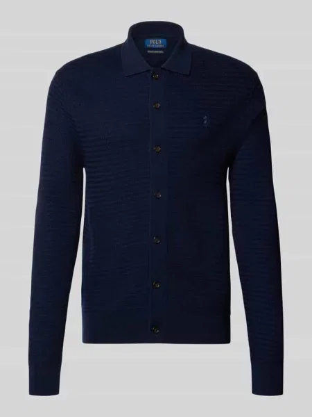 Kardigan rozpinany o kroju regular fit z czystej wełny Polo Ralph Lauren granatowy
