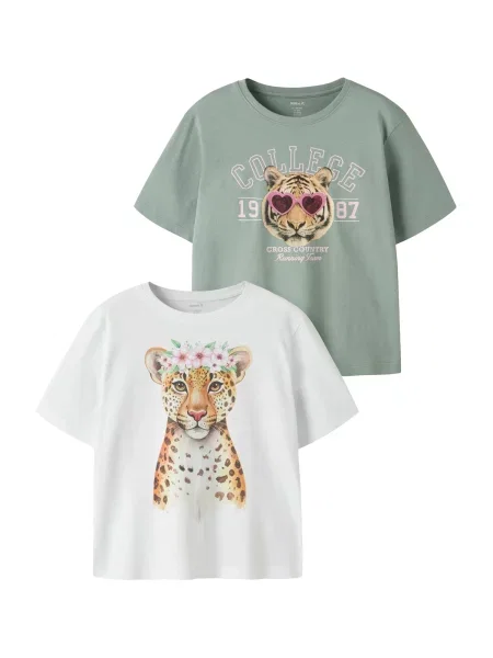 NAME IT Tricou NKFVOTEA verde deschis alb