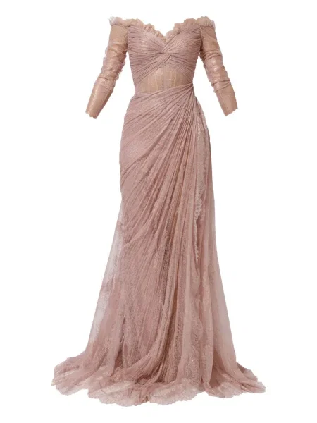 Rochie Iris Serban plisată din dantelă de costum roz