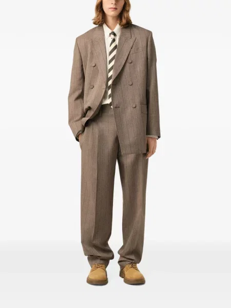 Pantaloni Ami Paris de lână cu dungi maro