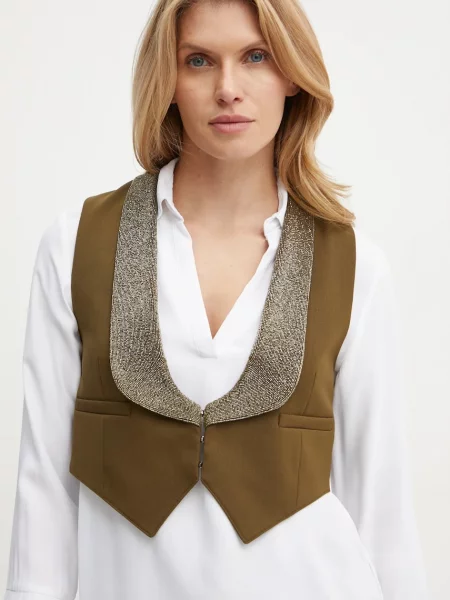 Weekend Max Mara kamizelka z domieszką wełny jednorzędowa zielony