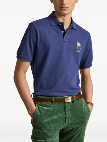Копринена карирана шапка с козирки Polo Ralph Lauren с автограф синьо