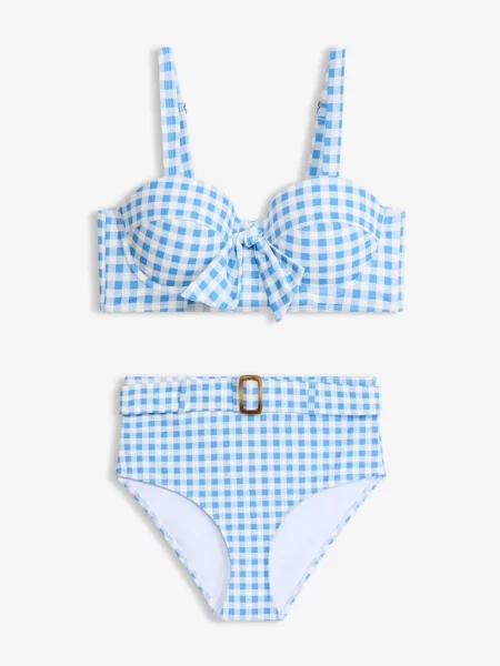 Bikini na fiszbinach + figi bikini z wysokim stanem komplet niebieskie