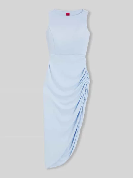 Sukienka casualowa o kroju slim fit z marszczeniami Hugo niebieska