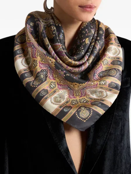 Fular Etro de mătase cu model paisley negru