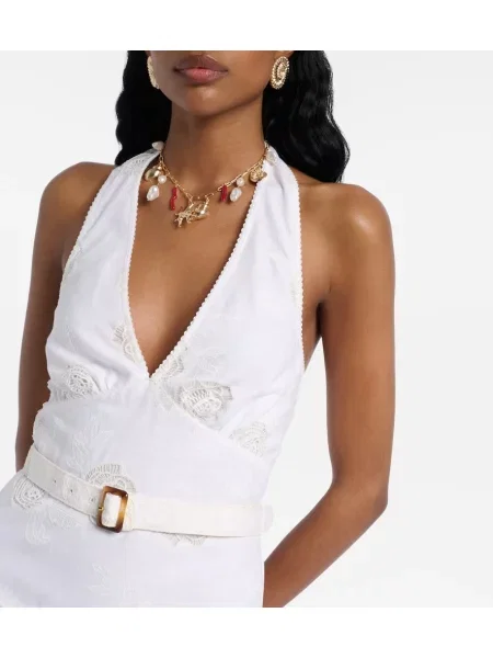 Rochie midi Self-portrait de in cu gât halter alb